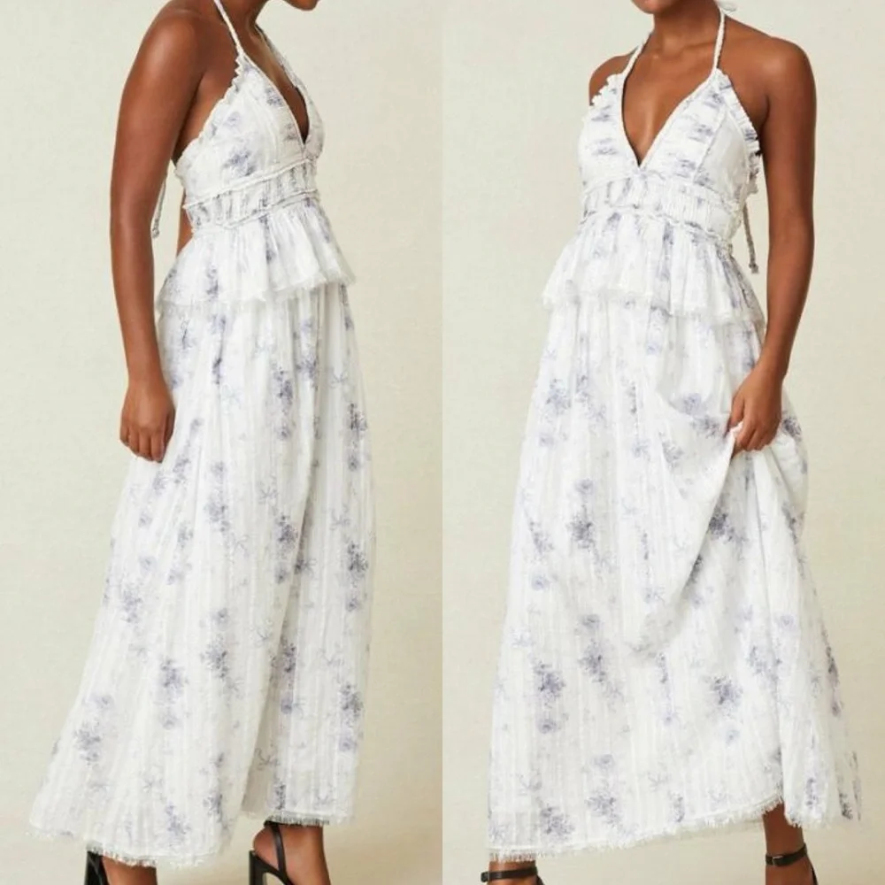 🐚 LOVE SHACK FANCY PURPLE WHITE SILVER BRIAR DRESS IN MISTY SEA!